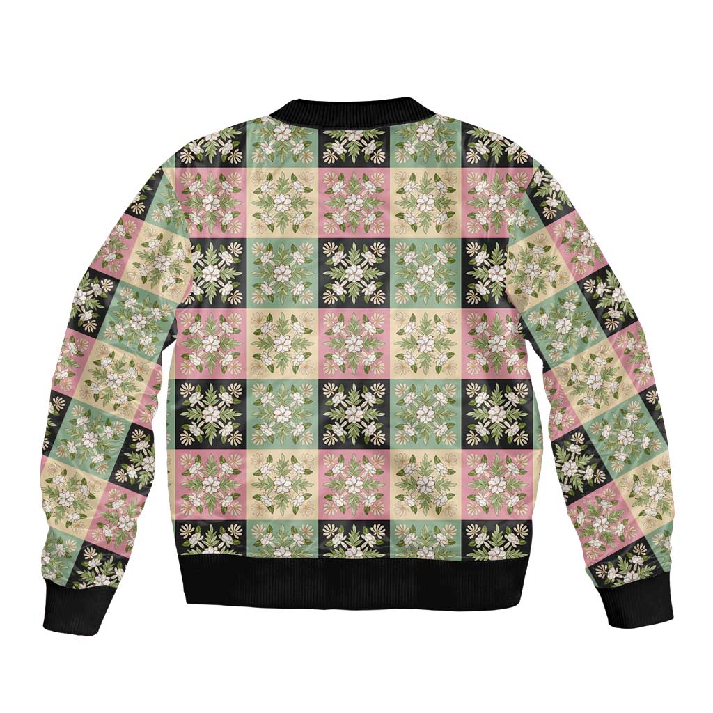 Seamless Pattern Maile and Pikake Lei Sleeve Zip Bomber Jacket Squares Maile Leaf - Polynesian Pride