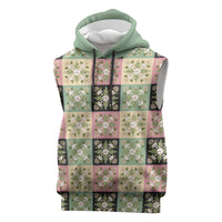 Seamless Pattern Maile and Pikake Lei Sleeveless Hoodie Squares Maile Leaf - Polynesian Pride