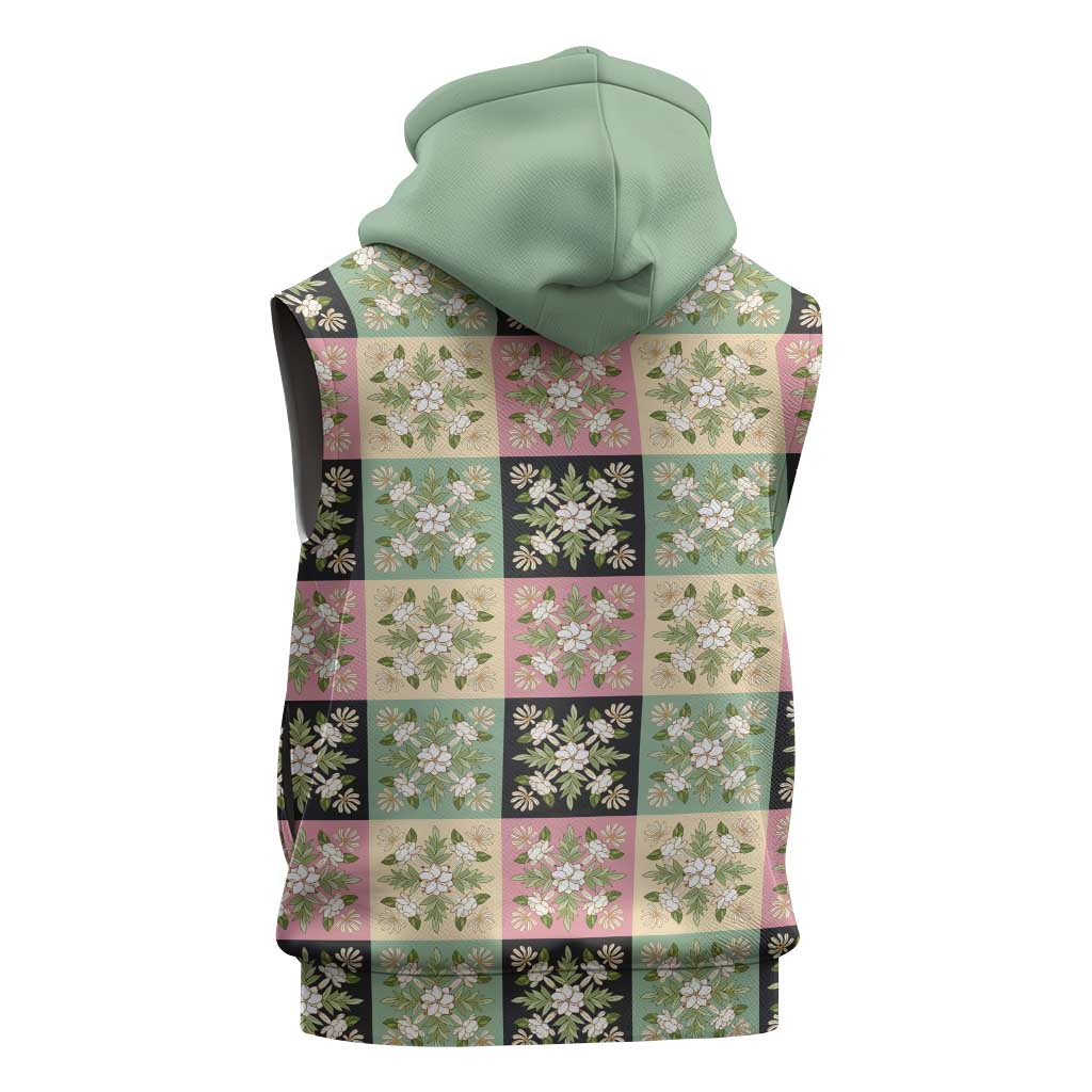 Seamless Pattern Maile and Pikake Lei Sleeveless Hoodie Squares Maile Leaf - Polynesian Pride