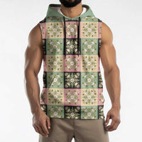 Seamless Pattern Maile and Pikake Lei Sleeveless Hoodie Squares Maile Leaf - Polynesian Pride