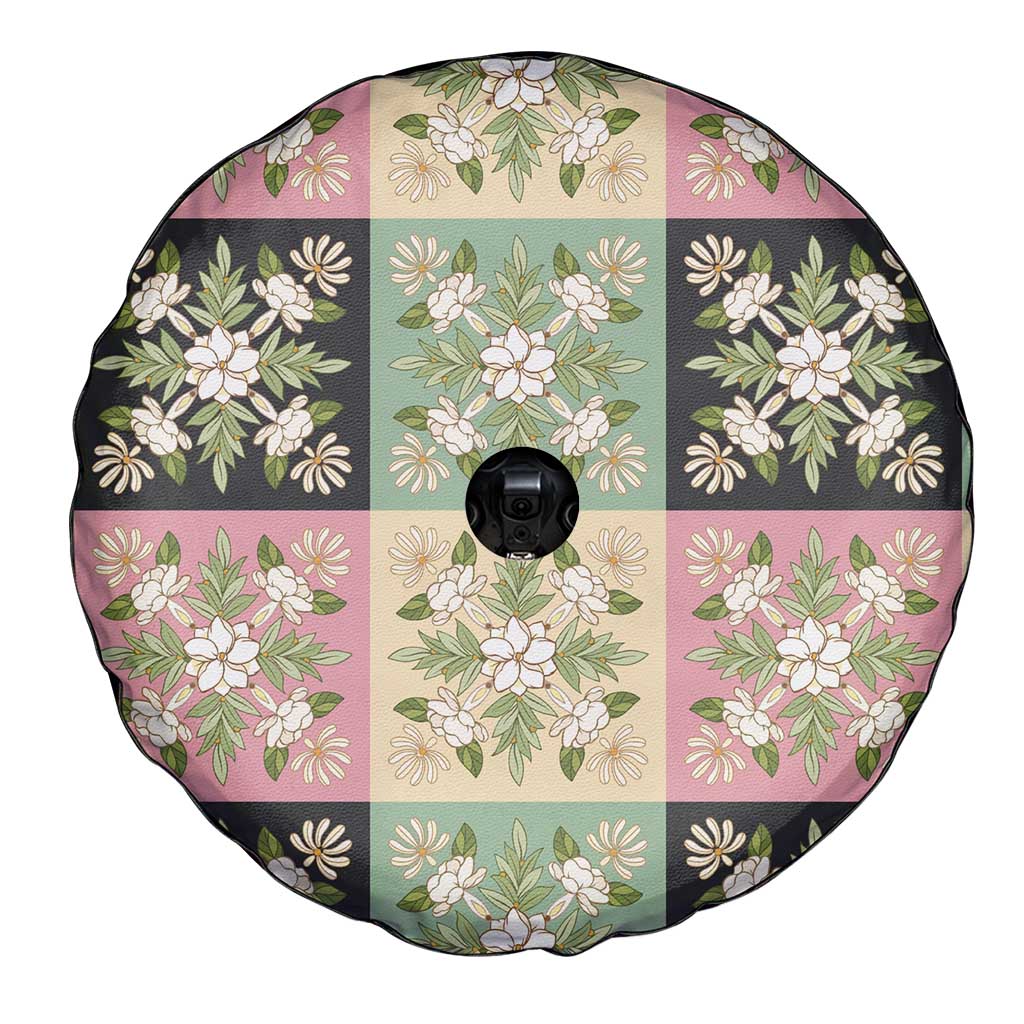 Seamless Pattern Maile and Pikake Lei Spare Tire Cover Squares Maile Leaf - Polynesian Pride
