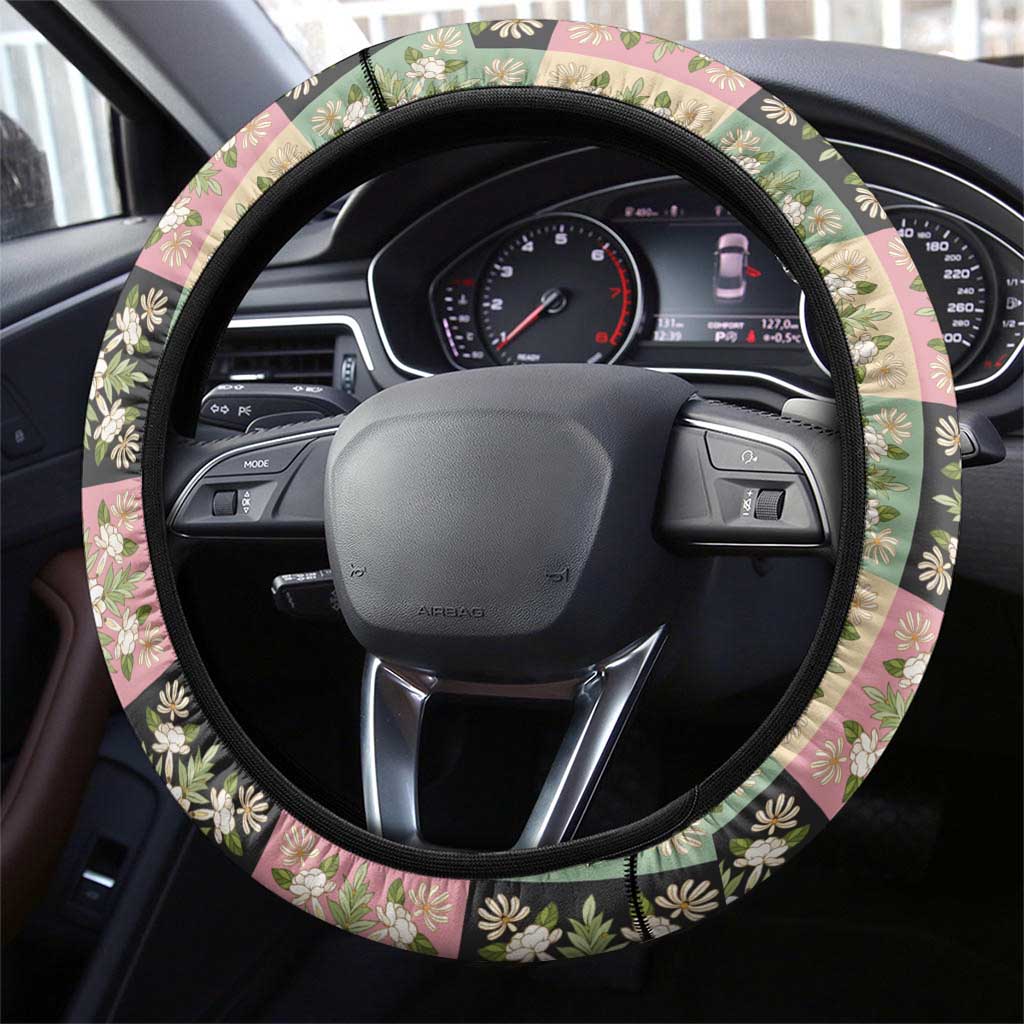 Seamless Pattern Maile and Pikake Lei Steering Wheel Cover Squares Maile Leaf - Polynesian Pride