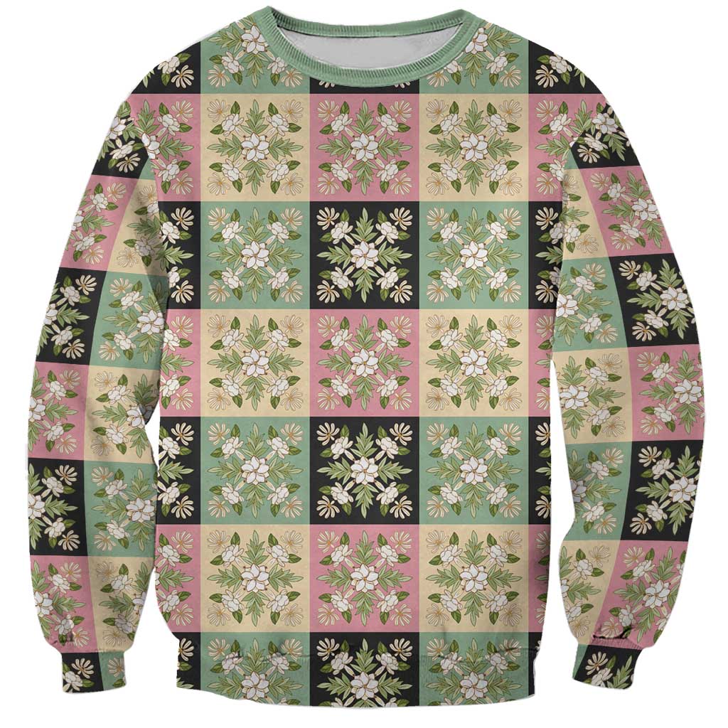 Seamless Pattern Maile and Pikake Lei Sweatshirt Squares Maile Leaf - Polynesian Pride