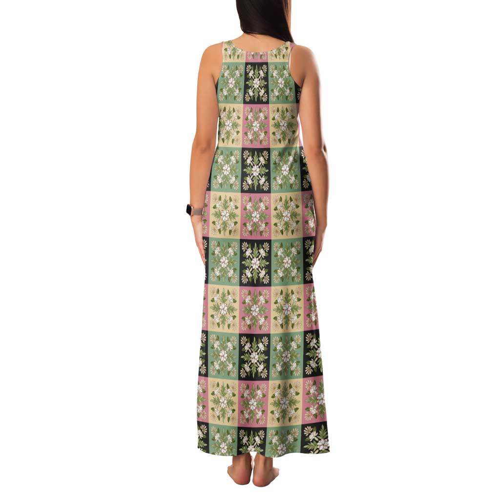 Seamless Pattern Maile and Pikake Lei Tank Maxi Dress Squares Maile Leaf - Polynesian Pride