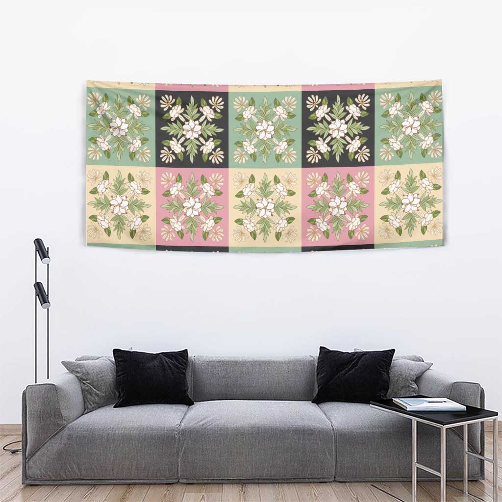 Seamless Pattern Maile and Pikake Lei Tapestry Squares Maile Leaf - Polynesian Pride