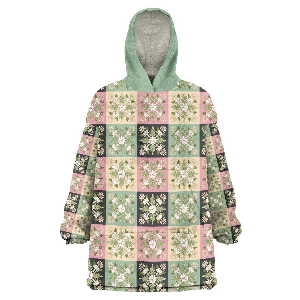 Seamless Pattern Maile and Pikake Lei Wearable Blanket Hoodie Squares Maile Leaf - Polynesian Pride