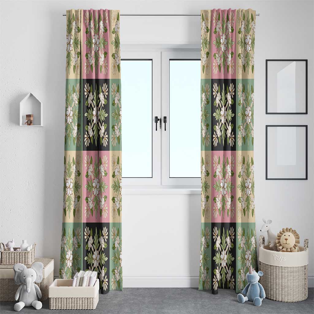 Seamless Pattern Maile and Pikake Lei Window Curtain Squares Maile Leaf - Polynesian Pride