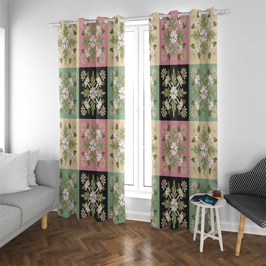 Seamless Pattern Maile and Pikake Lei Window Curtain Squares Maile Leaf - Polynesian Pride