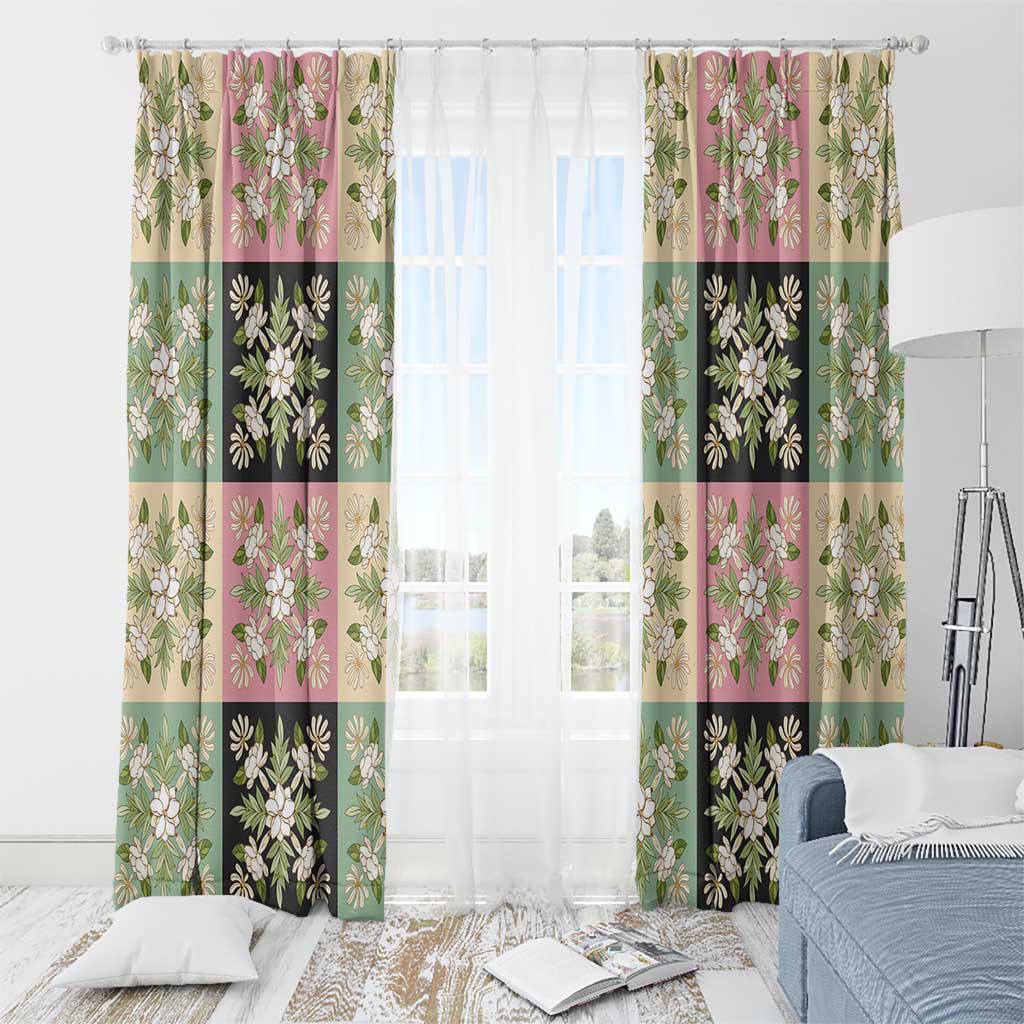 Seamless Pattern Maile and Pikake Lei Window Curtain Squares Maile Leaf - Polynesian Pride
