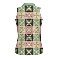 Seamless Pattern Maile and Pikake Lei Women Sleeveless Polo Shirt Squares Maile Leaf - Polynesian Pride