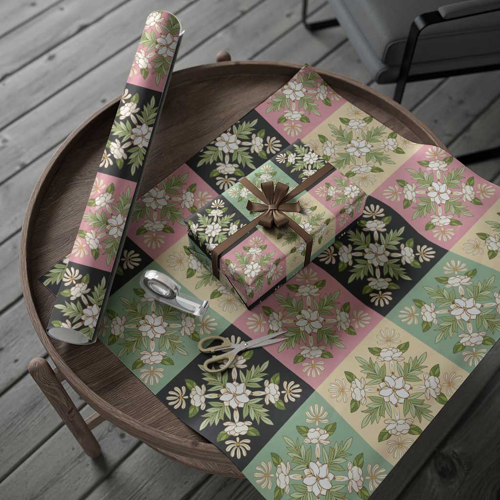 Seamless Pattern Maile and Pikake Lei Wrapping Paper Squares Maile Leaf - Polynesian Pride