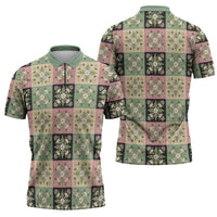 Seamless Pattern Maile and Pikake Lei Zipper Polo Shirt Squares Maile Leaf - Polynesian Pride
