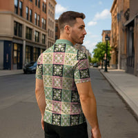 Seamless Pattern Maile and Pikake Lei Zipper Polo Shirt Squares Maile Leaf - Polynesian Pride