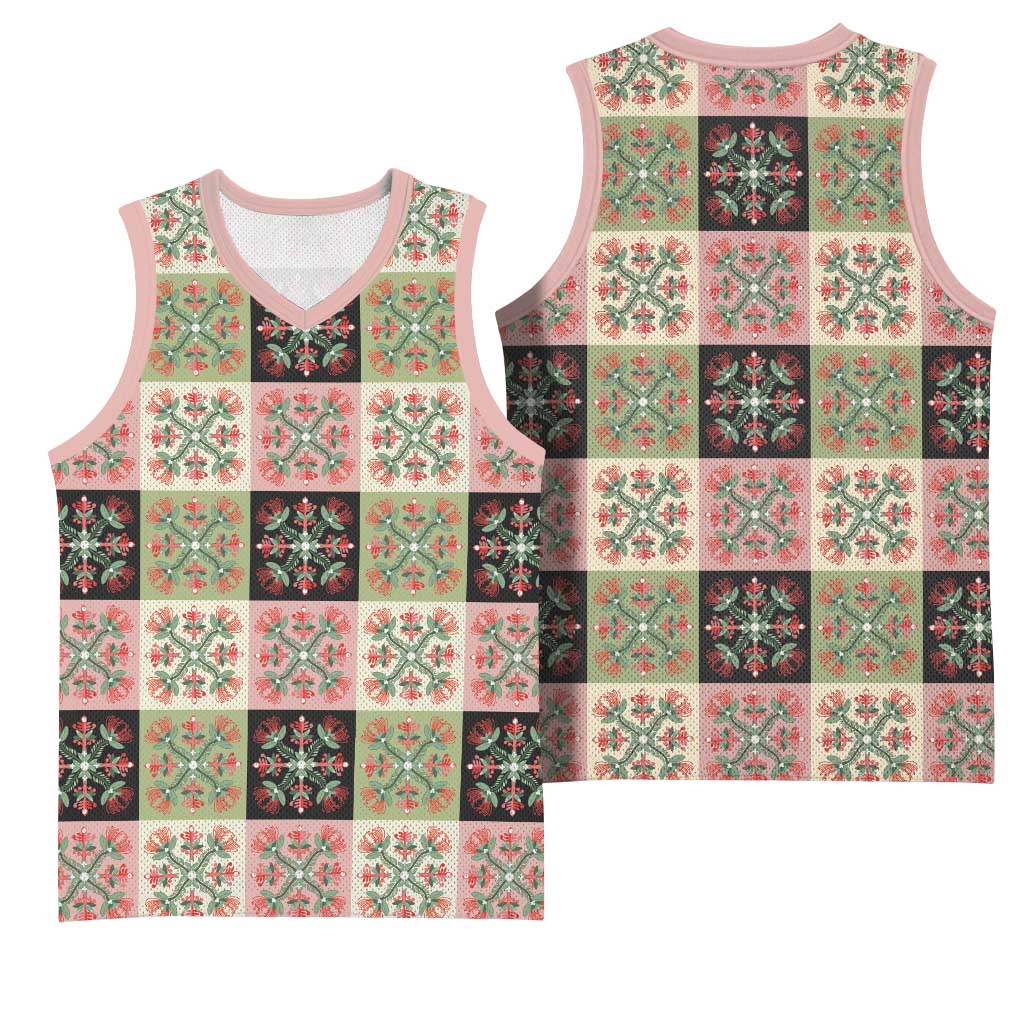 Seamless Pattern Pikake Lei Basketball Jersey Floral Squares Pikake - Polynesian Pride