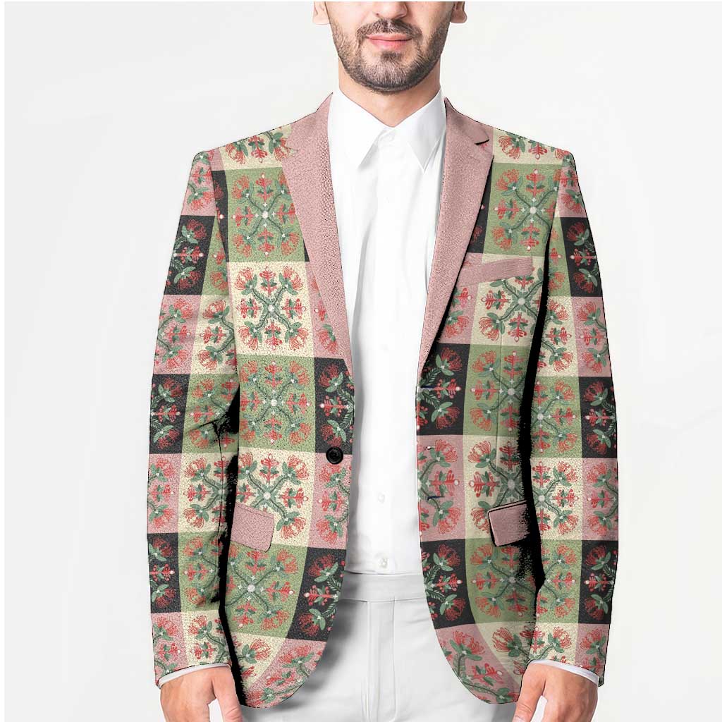 Seamless Pattern Pikake Lei Blazer Floral Squares Pikake - Polynesian Pride