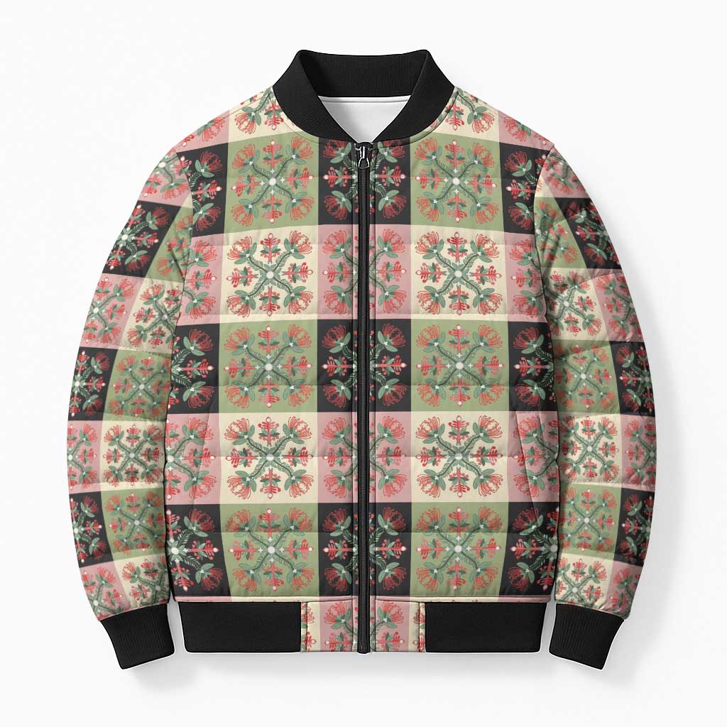 Seamless Pattern Pikake Lei Bomber Puffer Jacket Floral Squares Pikake - Polynesian Pride
