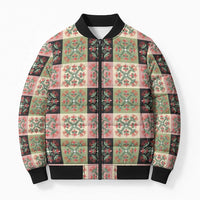 Seamless Pattern Pikake Lei Bomber Puffer Jacket Floral Squares Pikake - Polynesian Pride