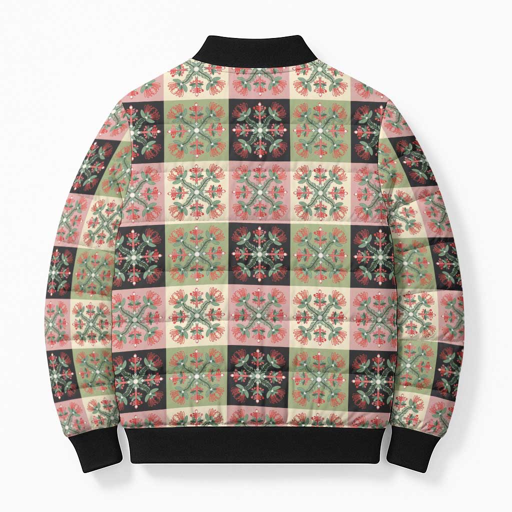 Seamless Pattern Pikake Lei Bomber Puffer Jacket Floral Squares Pikake - Polynesian Pride