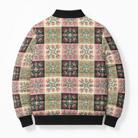 Seamless Pattern Pikake Lei Bomber Puffer Jacket Floral Squares Pikake - Polynesian Pride