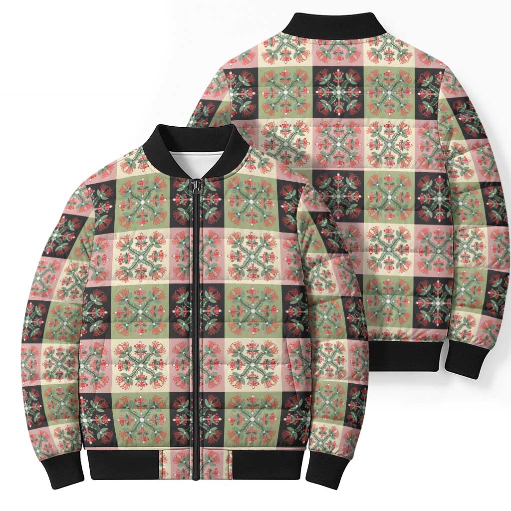 Seamless Pattern Pikake Lei Bomber Puffer Jacket Floral Squares Pikake - Polynesian Pride