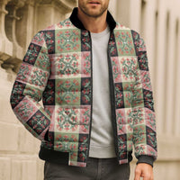 Seamless Pattern Pikake Lei Bomber Puffer Jacket Floral Squares Pikake - Polynesian Pride