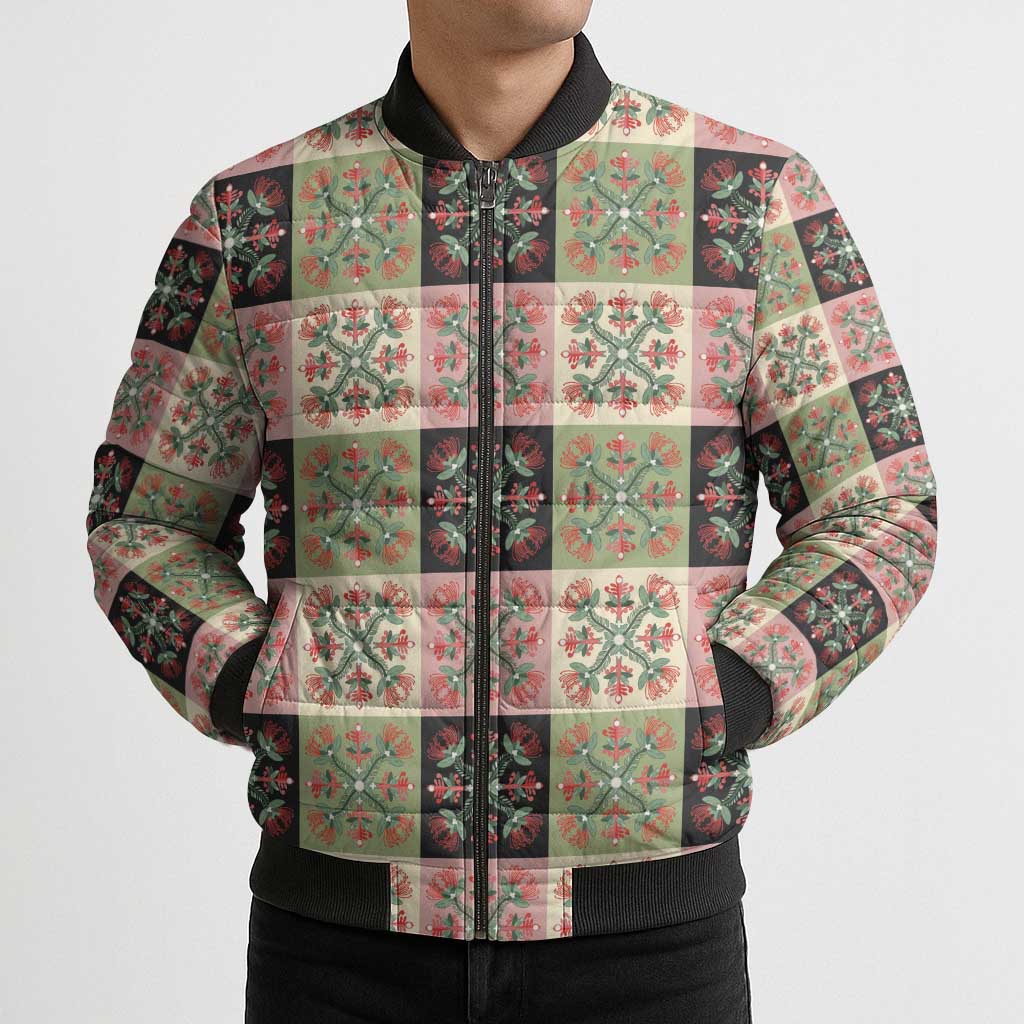 Seamless Pattern Pikake Lei Bomber Puffer Jacket Floral Squares Pikake - Polynesian Pride