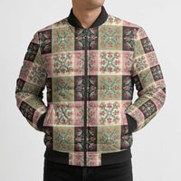 Seamless Pattern Pikake Lei Bomber Puffer Jacket Floral Squares Pikake - Polynesian Pride