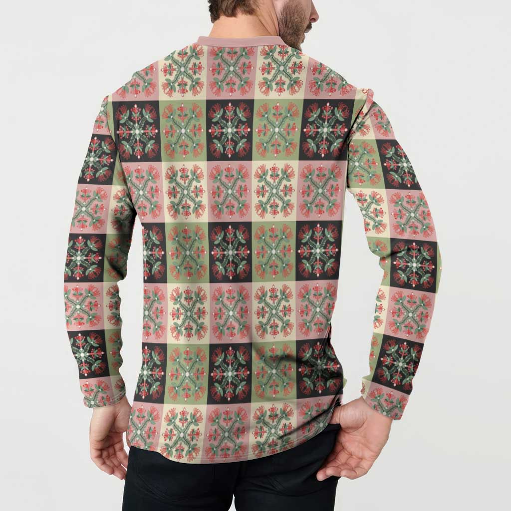Seamless Pattern Pikake Lei Button Sweatshirt Floral Squares Pikake - Polynesian Pride