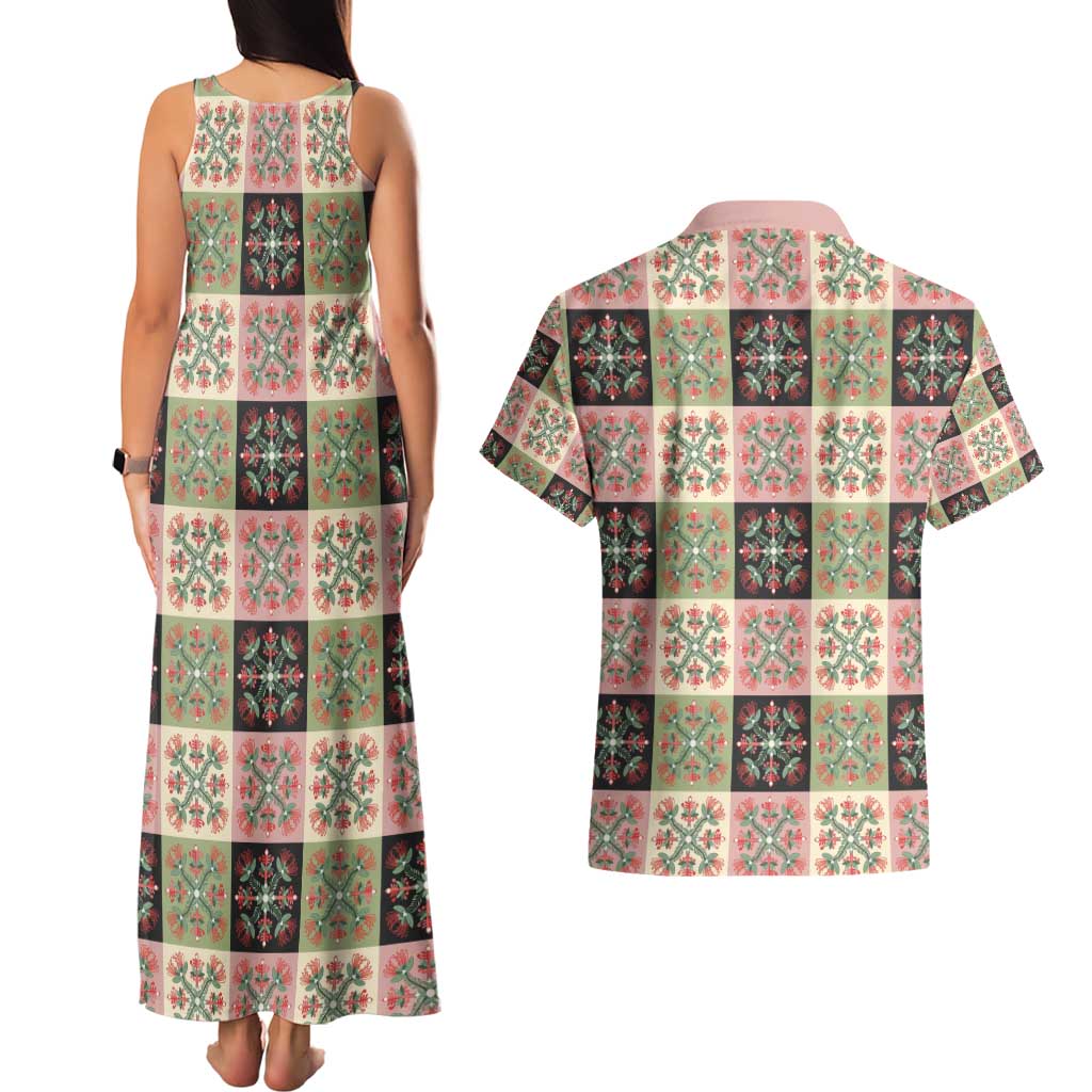 Seamless Pattern Pikake Lei Couples Matching Tank Maxi Dress and Hawaiian Shirt Floral Squares Pikake - Polynesian Pride