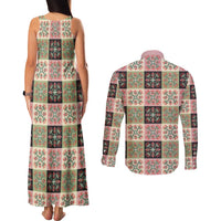 Seamless Pattern Pikake Lei Couples Matching Tank Maxi Dress and Long Sleeve Button Shirt Floral Squares Pikake - Polynesian Pride
