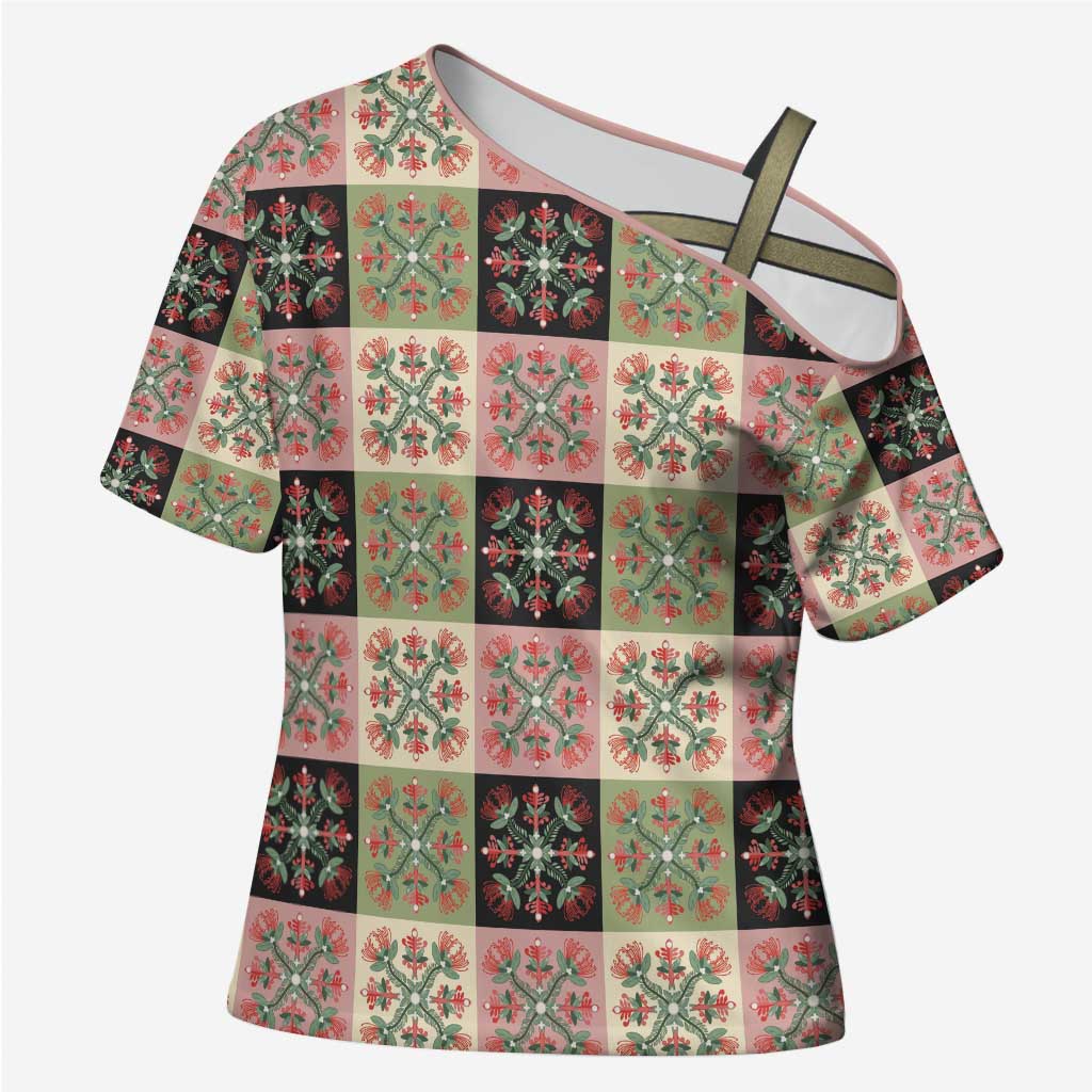 Seamless Pattern Pikake Lei Cross Shoulder Shirt Floral Squares Pikake - Polynesian Pride