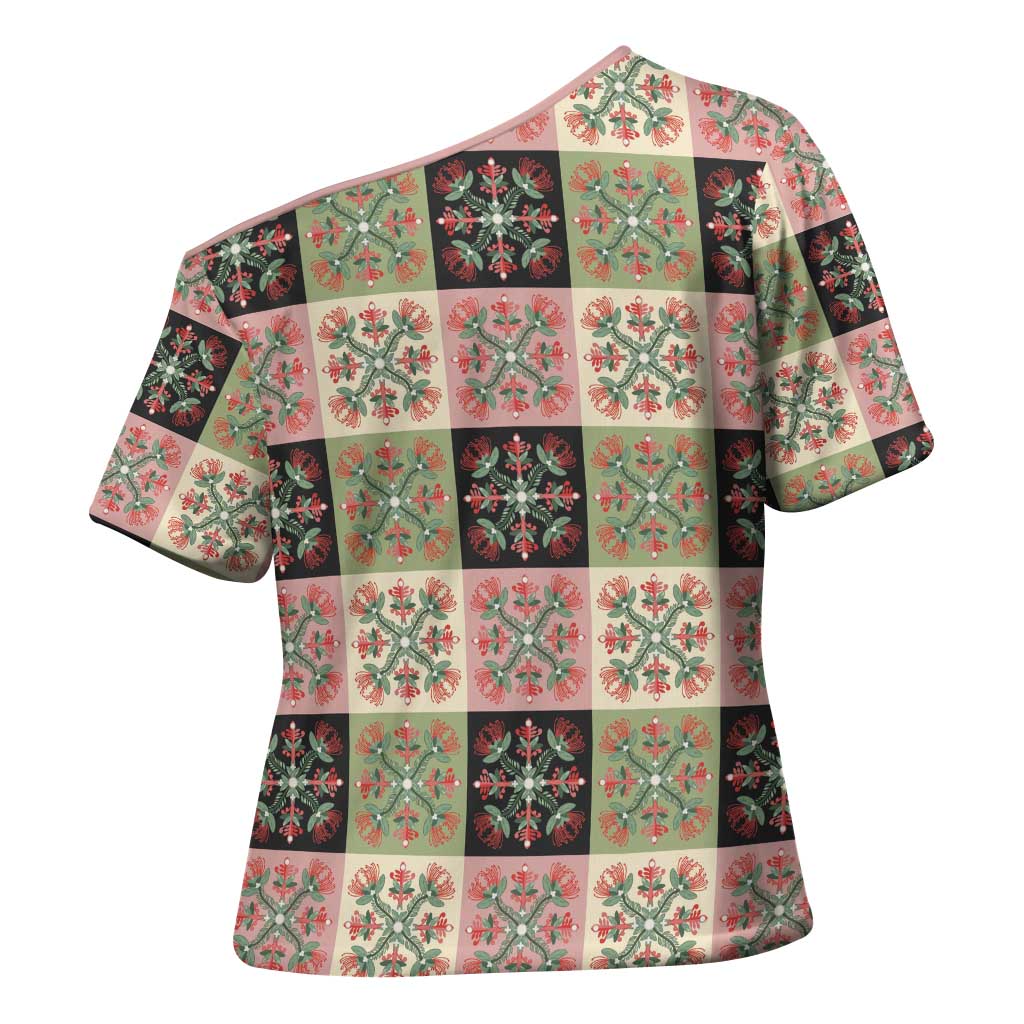 Seamless Pattern Pikake Lei Cross Shoulder Shirt Floral Squares Pikake - Polynesian Pride