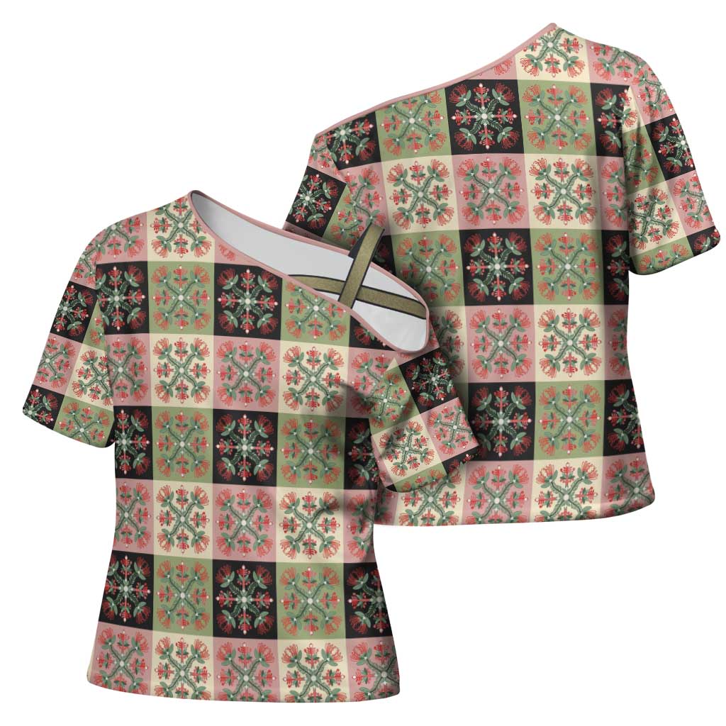Seamless Pattern Pikake Lei Cross Shoulder Shirt Floral Squares Pikake - Polynesian Pride