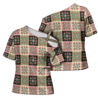 Seamless Pattern Pikake Lei Cross Shoulder Shirt Floral Squares Pikake - Polynesian Pride