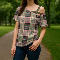 Seamless Pattern Pikake Lei Cross Shoulder Shirt Floral Squares Pikake - Polynesian Pride