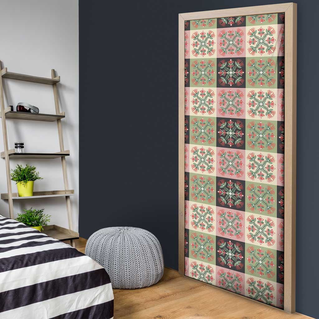 Seamless Pattern Pikake Lei Door Cover Floral Squares Pikake - Polynesian Pride