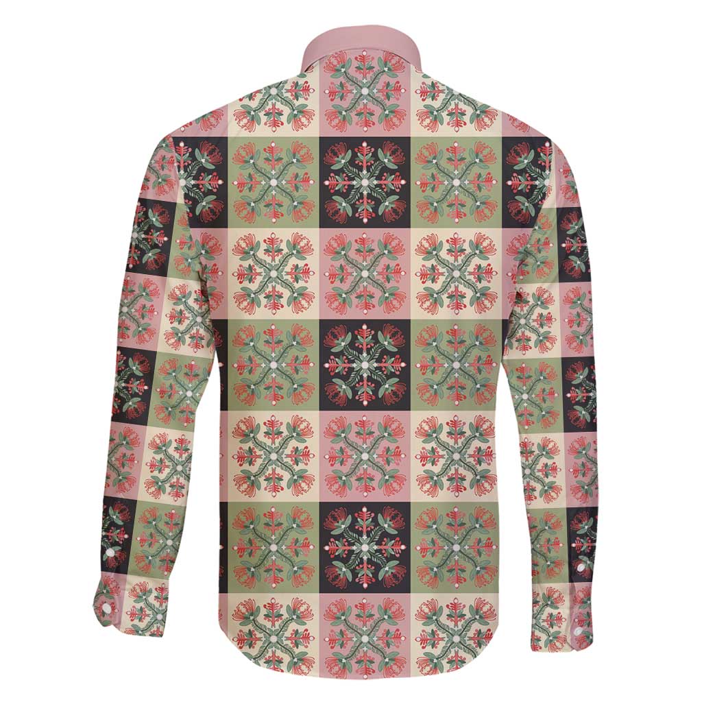 Seamless Pattern Pikake Lei Family Matching Long Sleeve Bodycon Dress and Hawaiian Shirt Floral Squares Pikake - Polynesian Pride