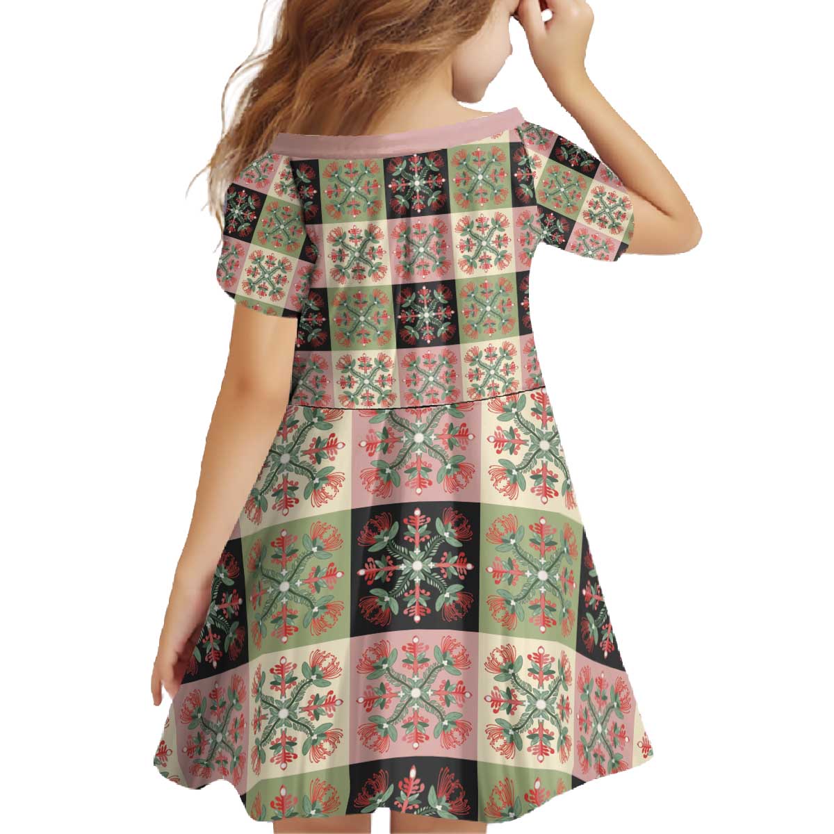 Seamless Pattern Pikake Lei Family Matching Off The Shoulder Long Sleeve Dress and Hawaiian Shirt Floral Squares Pikake - Polynesian Pride