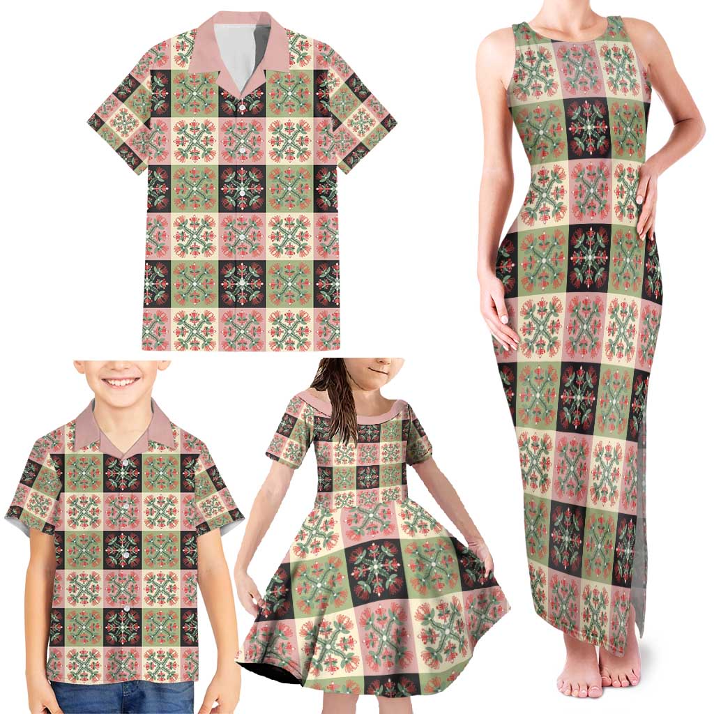 Seamless Pattern Pikake Lei Family Matching Tank Maxi Dress and Hawaiian Shirt Floral Squares Pikake - Polynesian Pride