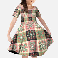 Seamless Pattern Pikake Lei Kid Short Sleeve Dress Floral Squares Pikake - Polynesian Pride