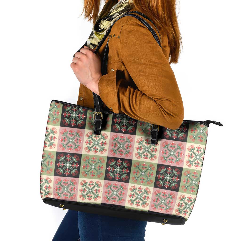 Seamless Pattern Pikake Lei Leather Tote Bag Floral Squares Pikake - Polynesian Pride