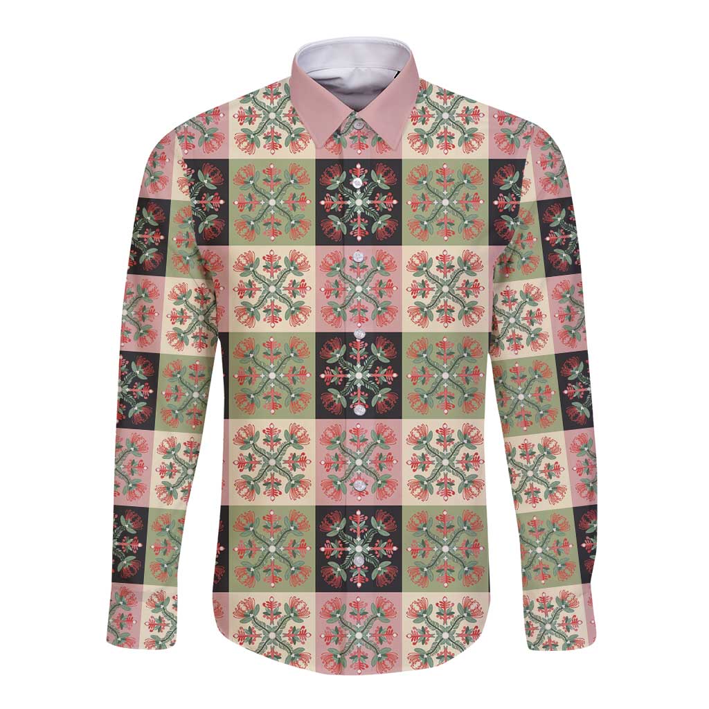 Seamless Pattern Pikake Lei Long Sleeve Button Shirt Floral Squares Pikake - Polynesian Pride