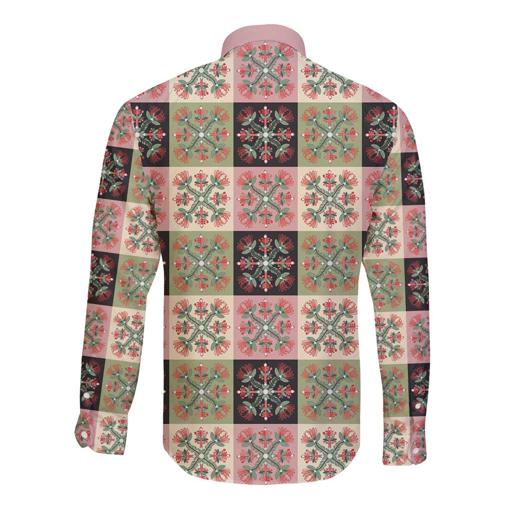 Seamless Pattern Pikake Lei Long Sleeve Button Shirt Floral Squares Pikake - Polynesian Pride
