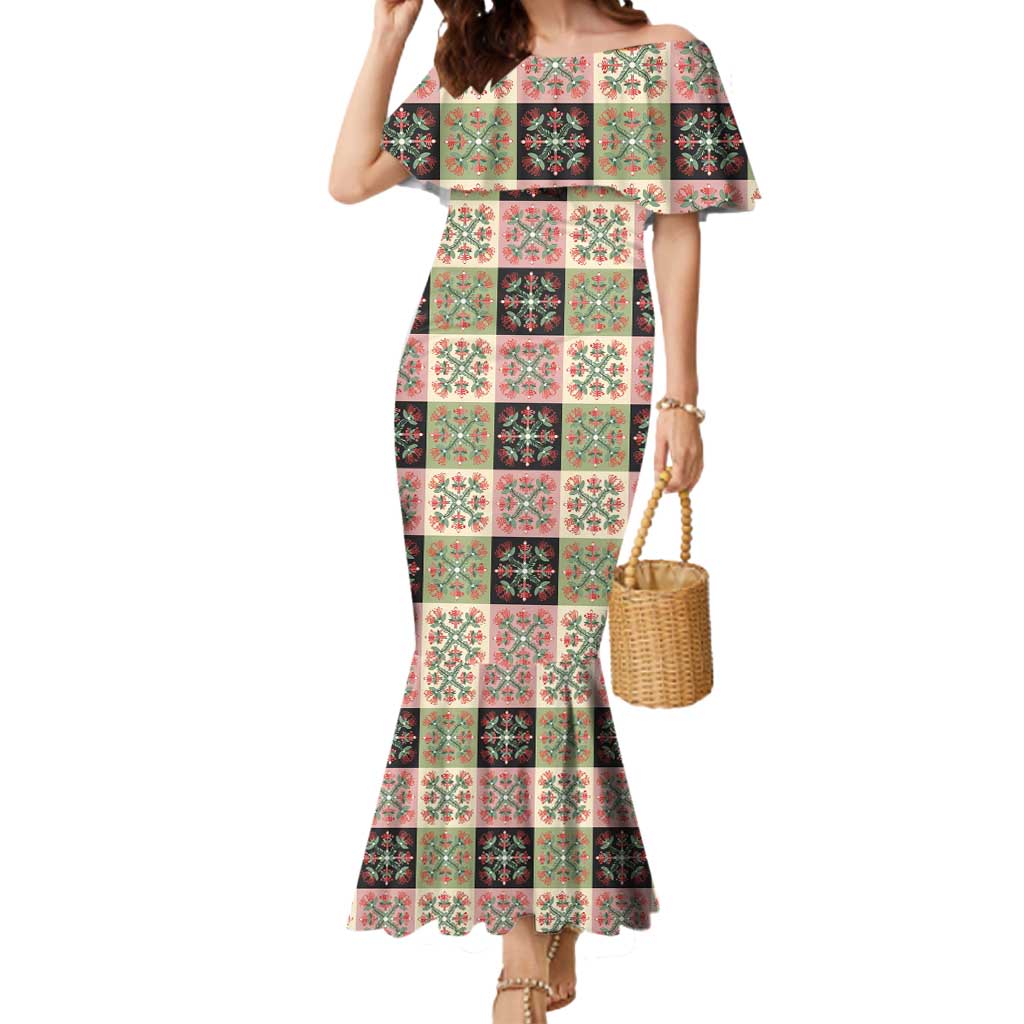 Seamless Pattern Pikake Lei Mermaid Dress Floral Squares Pikake - Polynesian Pride