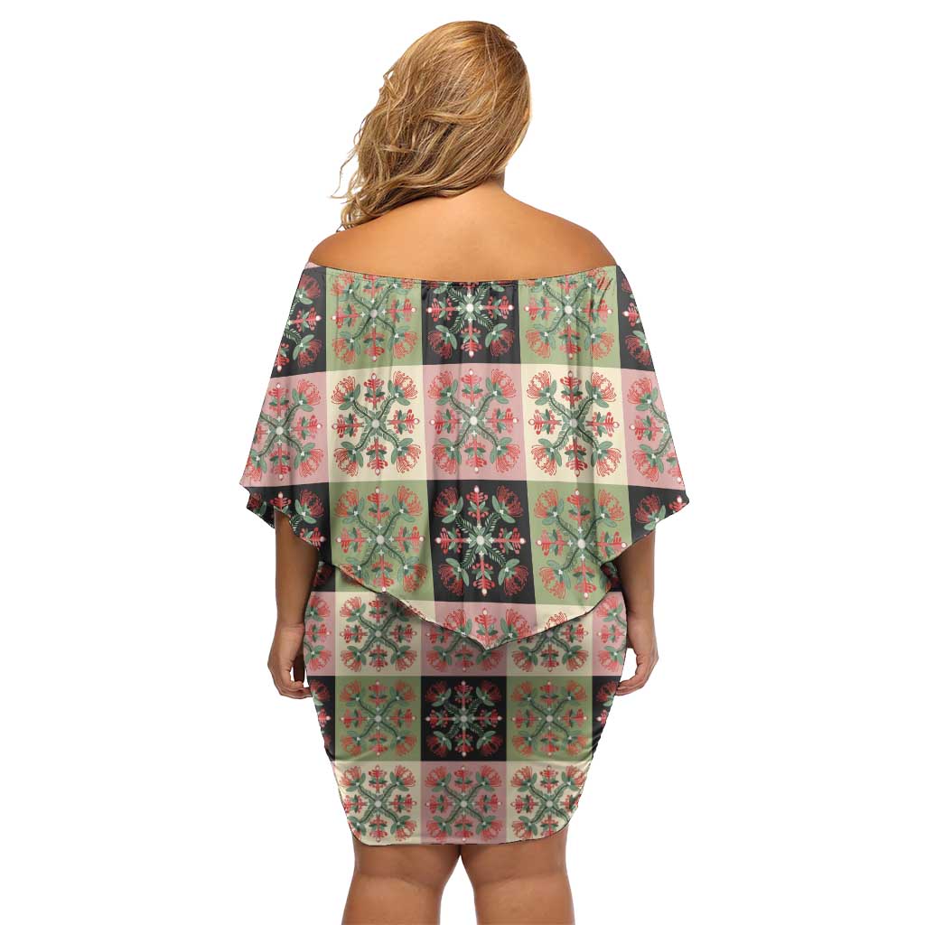 Seamless Pattern Pikake Lei Off Shoulder Short Dress Floral Squares Pikake - Polynesian Pride