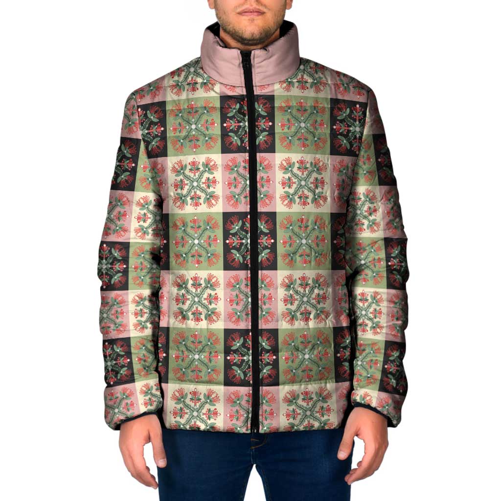 Seamless Pattern Pikake Lei Padded Jacket Floral Squares Pikake - Polynesian Pride