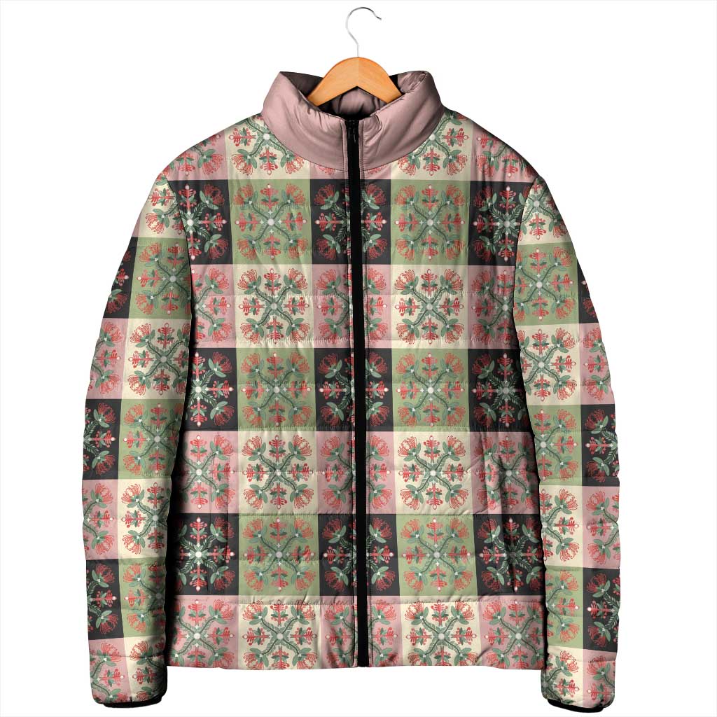 Seamless Pattern Pikake Lei Padded Jacket Floral Squares Pikake - Polynesian Pride