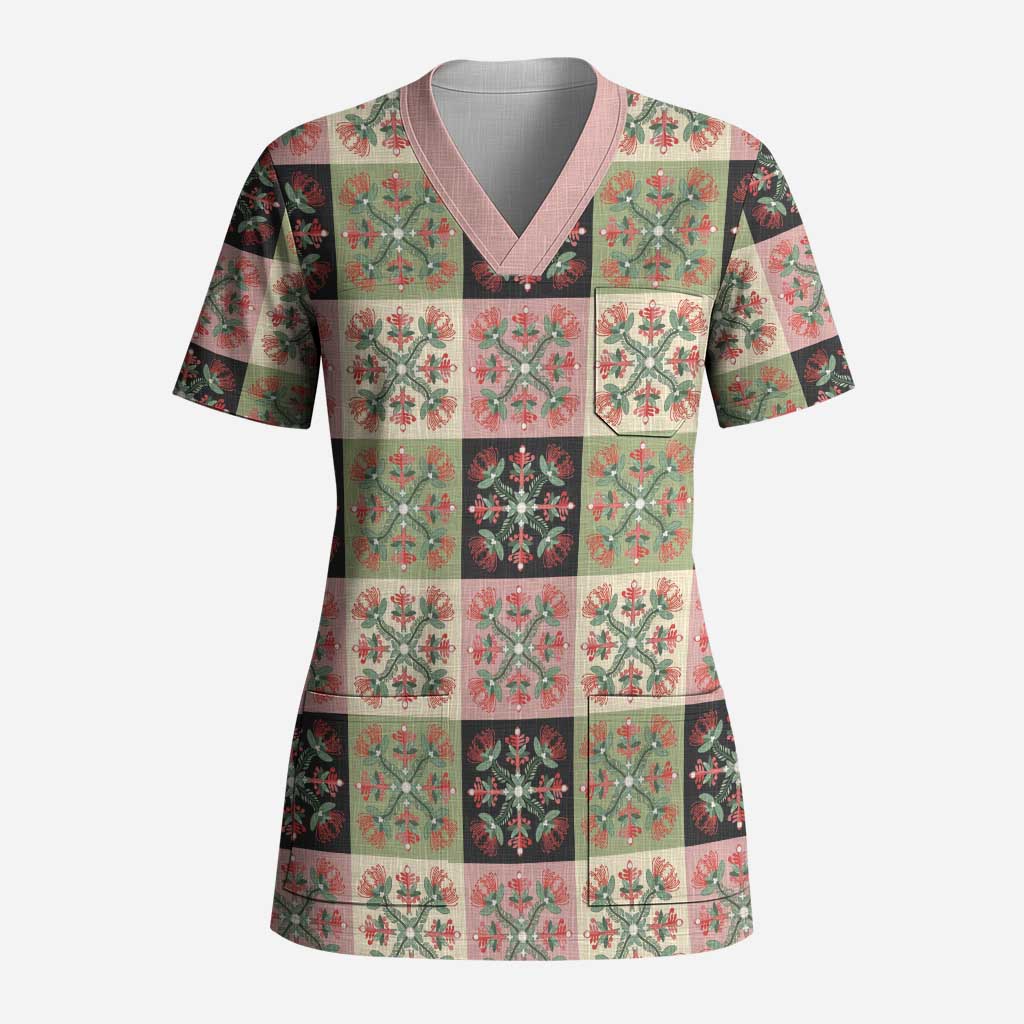 Seamless Pattern Pikake Lei Scrub Top Floral Squares Pikake LT9 Adult Pink - Polynesian Pride