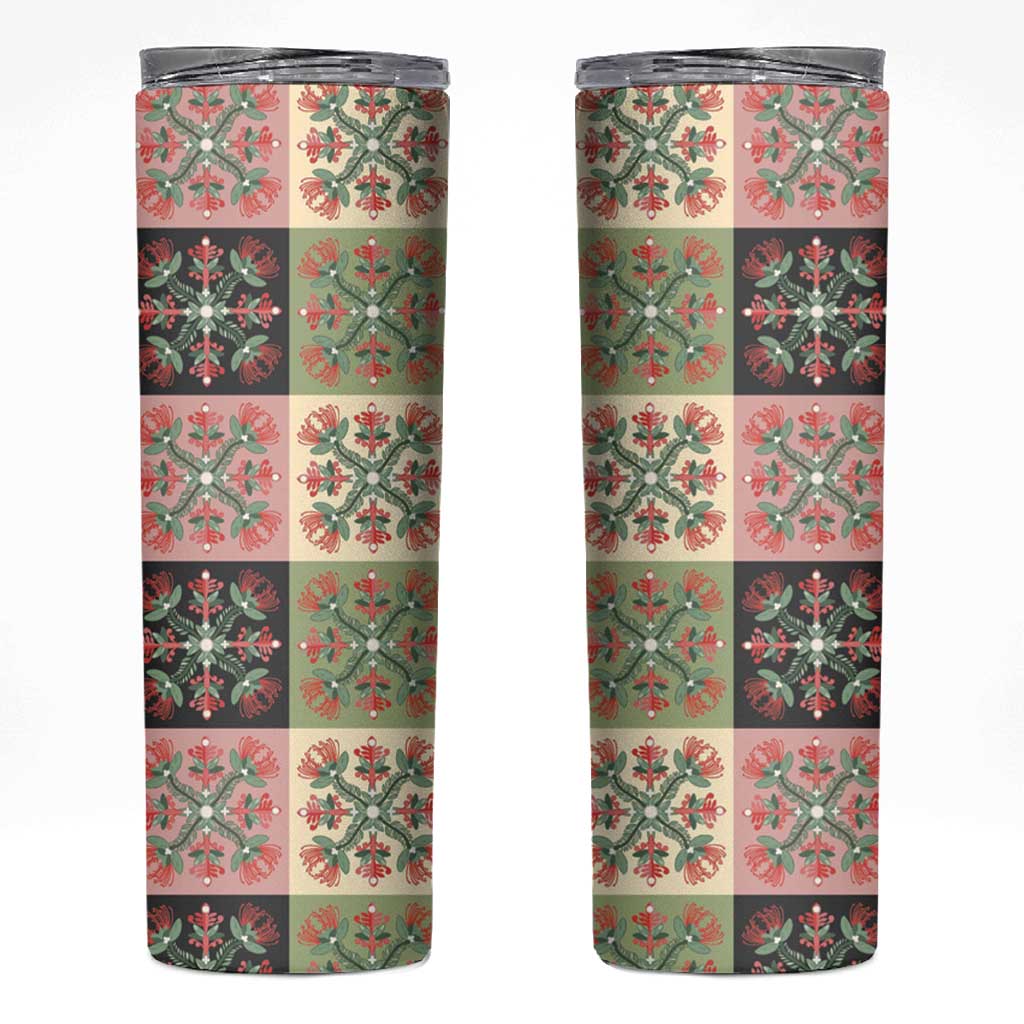 Seamless Pattern Pikake Lei Skinny Tumbler Floral Squares Pikake - Polynesian Pride