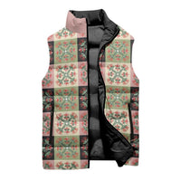 Seamless Pattern Pikake Lei Sleeveless Puffer Jacket Floral Squares Pikake - Polynesian Pride
